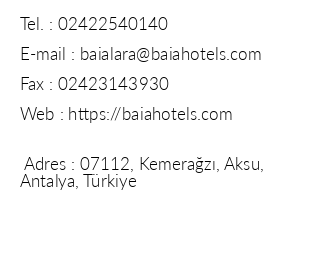 Baia Lara Hotel iletiim bilgileri